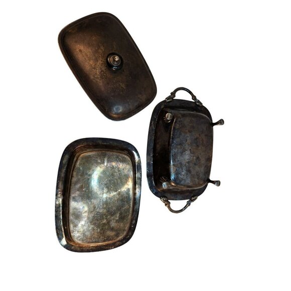 Charles Baller, Antique Silver-Plated Rectangular Serving Butter Dish With Lid & - Picture 6 of 10